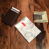 GOLD version of our leather card holder shown with our handmade map envelope (included) also with our optional mini-Viper money clip.